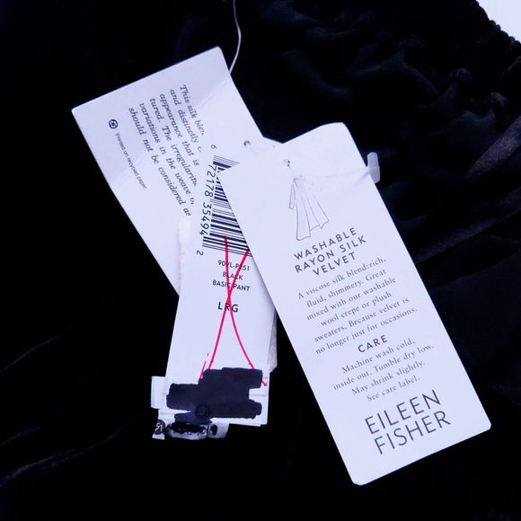 Eileen Fisher Silk Blend Black Pull On Velour Pants Women's Sz L NWT - Picture 4 of 12